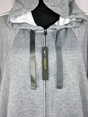 Nike Dri-FIT Full Zip Hoodie XL Gray Loose Fit Sweatshirt Just Do It Sleeve NWT